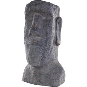 Deco 79 Magnesium Oxide People Indoor Outdoor Planter Distressed Textured Easter Island Head Large Planter Pot with Gold Accents, Planter 11" x 11" x 21", Black