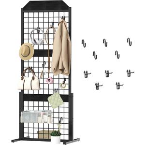 HOOBRO Grid wall Panel units 5.6' x 1.7' Ft Grid Display Rack, Gridwall Panel Display Stands with 5 Garment Hooks & 5 S-Hooks, Wire Grid Display Rack, for Retail Show, Black BB45DC01