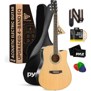 Pyle Acoustic Electric Cutaway Guitar Kit, 4/4 Full Scale Steel String Spruce Wood with Gig Bag, 4-Band EQ, Clip On Tuner, Picks, Shoulder Strap for Beginners and Students, 41" Standard Kit