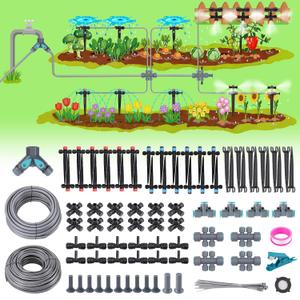 240FT Quick-Connect Drip Irrigation System, Garden Watering System 1/4" & 1/2" Fast-Lock Tubing, Adjustable Nozzles Emitters for Outdoor Raised Garden Beds,Greenhouse, Lawn, Patio