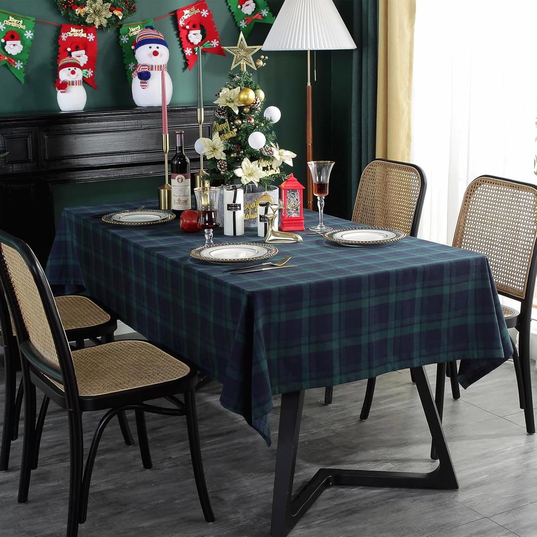 ZIQINPSQ Dining Room Rectangle Fabric Tablecloth, British Style Plaid Print Tablecloth,Christmas & Holiday Table Cover. (Blue&Green, 55''X70'')