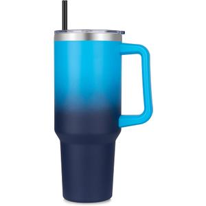 DOMICARE 40 oz Tumbler with Handle and Straw, Stainless Steel Tumbler with Lid and Straw, Reusable Vacuum Insulated Cup, Travel Coffee Mug, Blue Gradient, 1 Pack