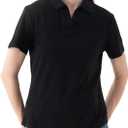 Women's V-Neck Ruffle Design Polo Shirts Short Sleeve Collared Loose Casual Tunic Blouses with Pocket (M)