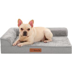 Rainmr Orthopedic Dog Bed for Small and Medium Dogs, Memory Foam Pet Bed with Washable Removable Cover, Nonskid Bottom, Waterproof, for Indoor, Outdoor, Crate Car Use, 30x20x6 Inches, Light Grey