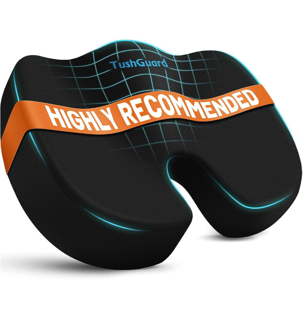 TushGuard Seat Cushion for Office Chair Memory Foam Non-Slip Cushion Back, Relief Chair Pad, Butt Pillow for Office Chair, Car, Computer Desk, Black