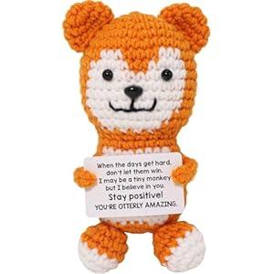 Mini Funny Positive Crochet Animals,Inspirational Handmade Crochet for Girl and Teenage Friends Emotional Small Gift for Birthday Graduation Teacher Appreciation,Cute Stuff Emotional Cheer Up Support