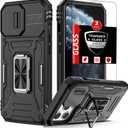 for iPhone 11 Pro Case with 2 Screen Protector,Built-in Slide Camera Cover,for 11Pro Phone Case with 360Kickstand Ring Shockproof Anti-Scratch Military-Grade Drop Heavy Duty Protection Black