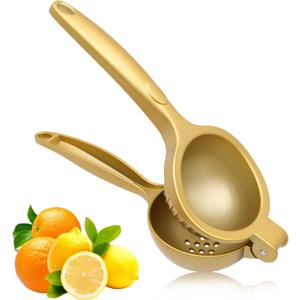 Lemon Squeezer, Heavy Duty Zinc Alloy Manual Citrus Juicer and Lime Squeezer, Handheld Fruit Press for Maximum Juice Extraction, Easy to Clean Metal Hand Juicer for Cooking & Cocktails, Gold (Yellow)