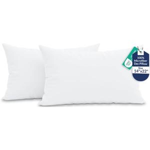 ROYALE LINENS 14 x 22 Pillow Insert - Down Alternative Throw Pillows Insert - Square Pillow Pack of 2 White - Bed & Couch Pillows - Inner Cushion for Bed, Cushion for Living Room - Shams Stuffer