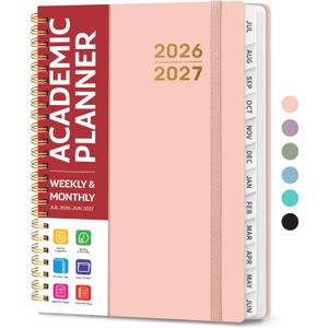 Planner 2026-2027 for Women & Men, Academic Monthly and Weekly Calendar Planner, Jul 2026 - Jun 2027, A5 (6.3" x 8.5"), Teacher Student Planning Book with Tabs, Ideal for Office School Supplies - Pink