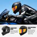 VCOROS Full Face Motorcycle Helmet WS609 DOT Approved Adult Street Racing, Black, Large