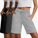 Riyiper 3 Pack Women's Bermuda Athletic Shorts High Waist Drawstring Sweat Knee Length Bottoms with Pockets,3XL, Black, Dark and Light Gray 
