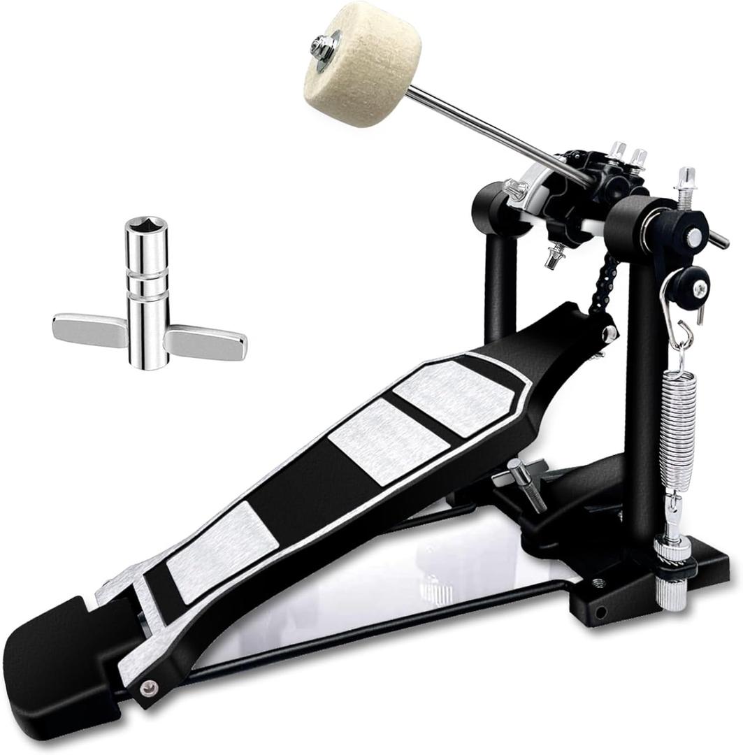 Bass Drum Pedal,Double Bass Drum Pedal Mount Double Chain Drive Foot Percussion Hardware Kick Drum Kit Pedals Step on Hammer Adj. Beater Head Bass Pedal for Drum Set (Single)