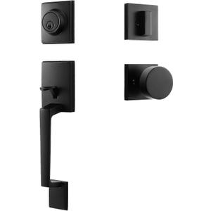 Dairazan Matte-Black Modern Front Door-Handle - Entry Door Lock with 3 Keys Single Cylinder Deadbolt, Exterior Door Lever Set, Indoor and Outdoor Handle, Reversible for Left and Right Hand