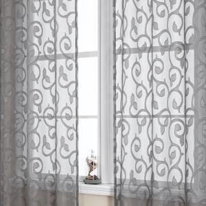 OWENIE Furman Grey Sheer Curtains 54 Inch Length 2 Panels Set for Living Room Bedroom, Airy Jacquard Clip Short Curtains for Small Window, Modern Rod Pocket Bathroom Window Curtain Each 42W inch 54L