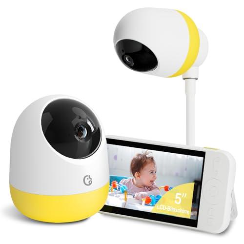 Ellie Pro Baby Monitor with Camera and Audio,5'' IPS 2K UHD Resolution,6000mAh Battery, Remote Pan-Tilt-5X Zoom, 2-Way Talk,No WiFi, Night Vision, Virtual Fence 24hr Play Back and 1000ft Range