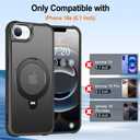 HuwaiH 360 Rotatable Magnetic Ring Stand for iPhone 16e Case, Compatible with MagSafe, Military-Grade Shockproof, Anti-Scratch Matte Translucent Phone Case for iPhone 16e(Black)