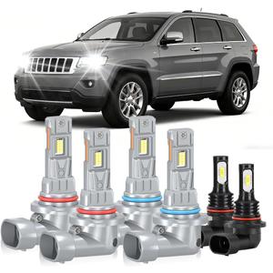 Compatible For Jeep Grand Cherokee High and Low Beams Fog Lights Bulbs 1999 2000 2001 2002 2003 2004 2005 2006 2007 2008 2009 2010, 6000K White, 20000LM 800% Brightness, Plug n Play, 6PCS