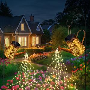 Forlivese 2PCS Solar Watering Can with Lights, Solar Lights Outdoor Decorations with Hanging,Waterproof Watering Can Landscape Light for Patio Gardening Pathway 90LED