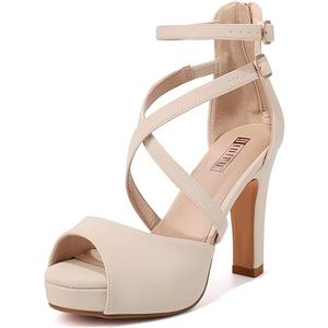 IDIFU Women's IN4 Platform Heels Strappy Chunky Heels For Women Dressy Peep Toe High Heels For Women Bridal Wedding Shoes For Bride On Evening Prom, Size 8