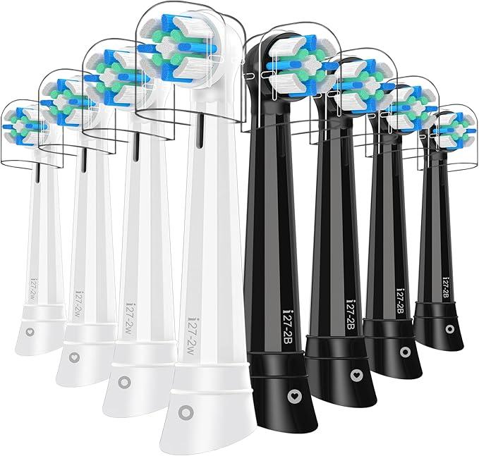 8 Pcs IO Replacement Heads Compatible with Oral B IO 2/3/4/5/6/7/8/9/10/Deep Clean Electric Toothbrush, Medium Bristles Brush Heads Compatible with Oral B IO for Plaque Removal (Black/White)