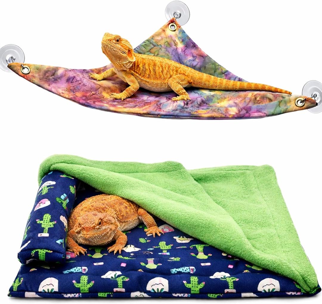 Mechpia Bearded Dragon Tank Accessories, Reptile Bedding Hammock Soft Fabric Warm Sleeping Pillow with Cover Substrate for Bearded Dragon Leopard Gecko Lizard