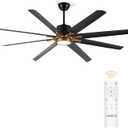72 Inch Large Ceiling Fan with Light and Remote Control, 8 Blades Modern Ceiling Fan with Reversible DC Motor, Stepless Dimmable, Quiet for Indoor Use, Black and Gold