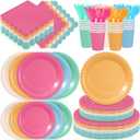 Zhehao 175 Pcs Candy Colors Party Supplies Set Colorful Disposable Tableware Kit with Plates, Cups, Napkins, Cutlery for Baby Shower, Birthday, Wedding