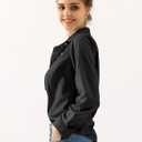 DOUBLJU Classic Dress Shirts Long Sleeve Slim Fit Button Down Y Shirt Basic Casual Soft Blouse Tops for Womens with Plus Size (Black, XXXL)