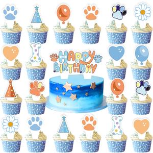49 Pcs Blue Dog Happy Birthday Cake Toppers - Blue Cupcake Toppers Party Decorations Happy Birthday Signs, Dog Themed Party Supplies Decor for Kids, Boys, Girls, Baby Showers