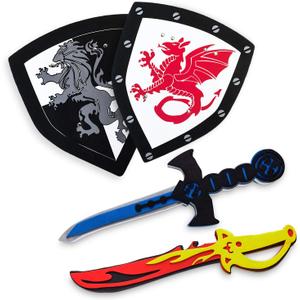 Super Z Outlet Children's Foam Toy Medieval Joust Dual Dragon Sword & Shield Knights Set Lightweight Safe for Birthday Party Activities, Event Favors, Toy Gifts