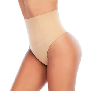 Werena Tummy Control Thong Shapewear for Women Seamless Shaping Thong Panties Body Shaper Underwear (Medium, 01# Beige-mid Waisted(has Boning))