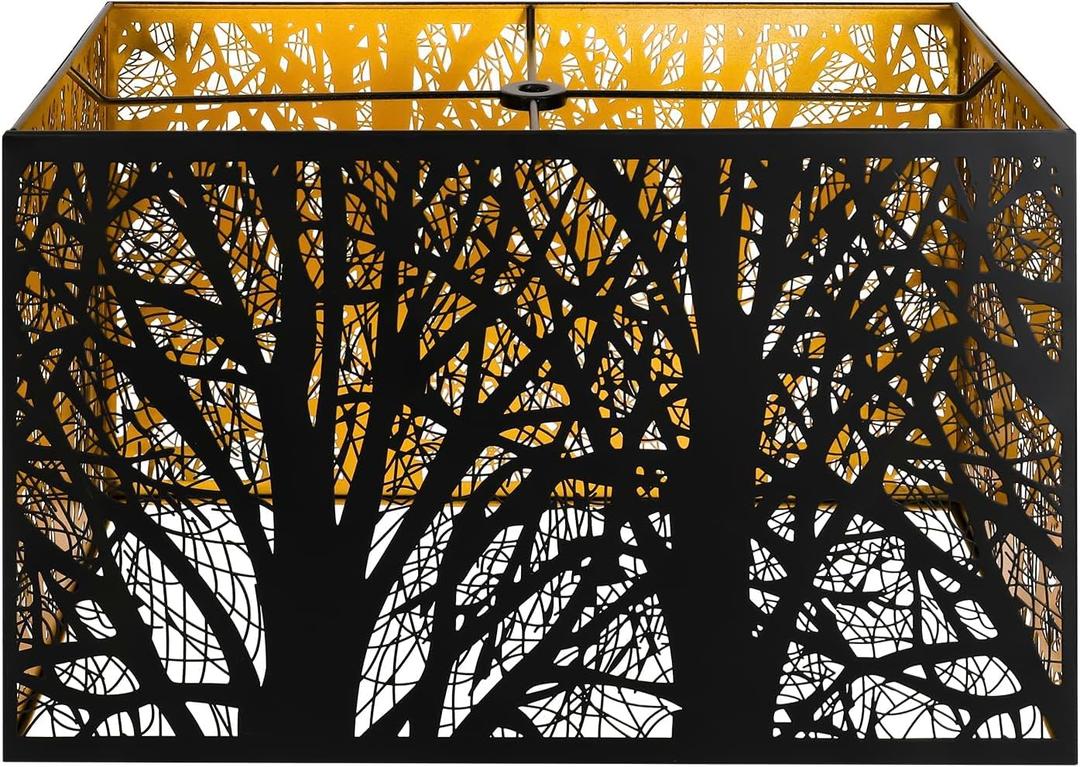 Metal Large Rectangular Lampshade For Table Lamp Floor Lamps,8"14"9" Black Outside Gold Inside Replacement Forest Rectangle Lamp Shade Spider Fitter