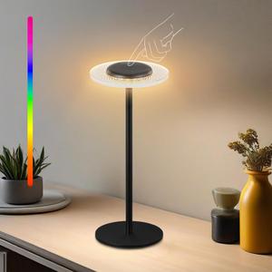 RGB Table Lamp, Rechargeable Battery Powered Dimmable Touch Lamp, Cordless LED Table Lamp for Gaming Room Patio Camping Party Bar, Smart Lamps for Bedrooms Living Room Home Gift (1 Pack)