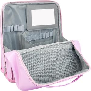 2025 Standing Makeup Bag Waterproof, PU Makeup Organizer with Mirror, Large Capacity Cosmetic Bag Portable, Multi Purpose Make up Bag, Travel Essentials Travel Toiletry Bag for Women (pink)