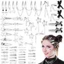 60 Pcs Silver Star Hair Clips for Women Y2k Metal Hair Barrette Styling Cool Bangs Cute Duck Bill Clips Accessories Set for 2000s, Goth, Punk, Emo and Kawaii Style