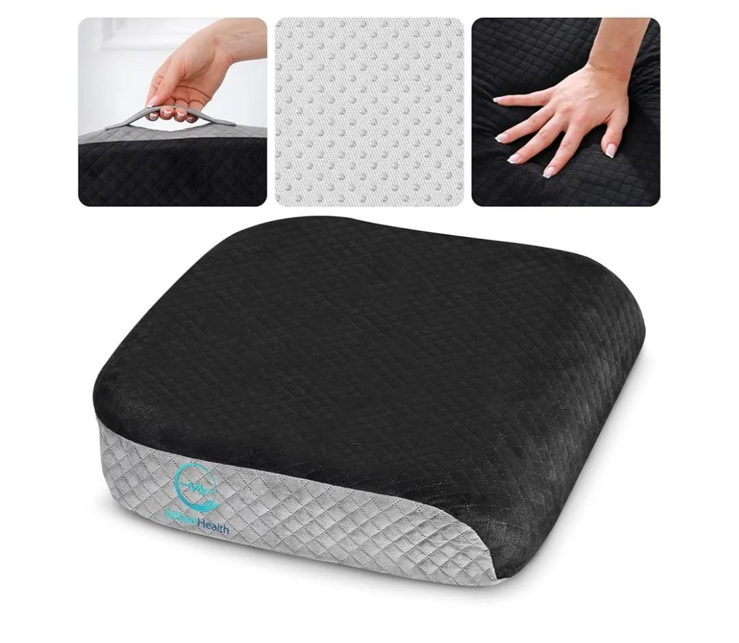 Large Seat Cushion (19” x 17” x 3”) Memory Foam for Office Chair, Wheelchair Cushions, Floor Pillow | Cushion Back Pain Coccyx Pain Relief | Plush Velvet Cover with Carry Handle