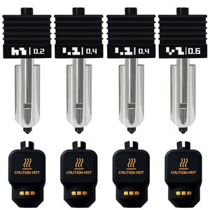 3PCS P2S/H2C/H2S/H2D Hotend Kits Silicone Socks with Identification Code 2PK 0.4mm and 1PC 0.2/0.6mm Hardened Steel Nozzles- for 3D Printer A1/A1 Mini Extruder Hot End/Printhead Heatbreak Heat Block