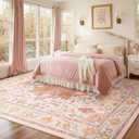 RELEANY Area Rugs 8'x10' Washable Non-Slip, Floral Vintage Distress Print Pattern Medallion Carpet for Living Room Bedroom Dining Room, Light Pink Colorful