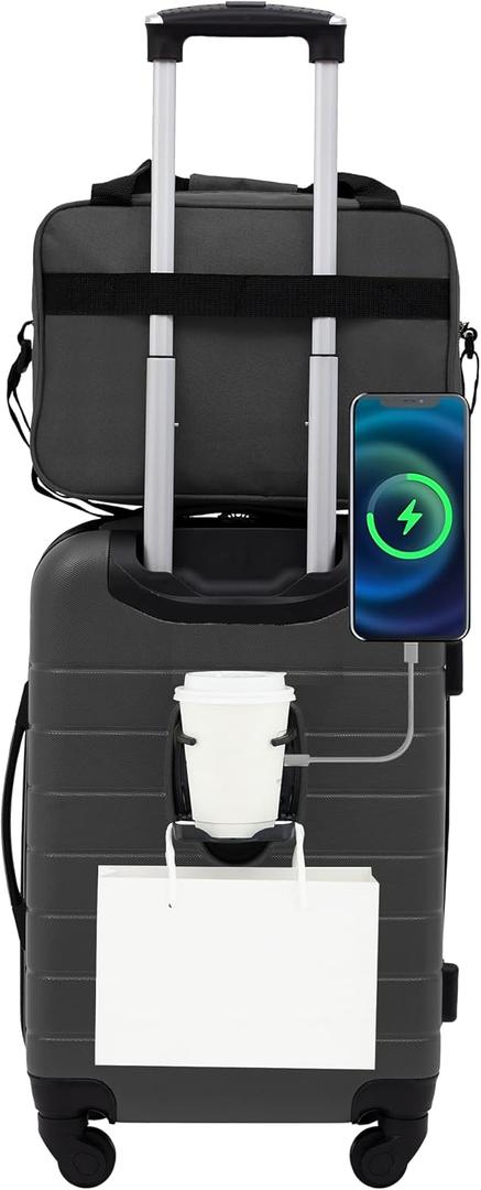 Wrangler Smart Spinner Hardside Luggage, 2 Piece Set, Dark Shadow, 22" Carry-On, 15" boarding tote