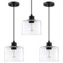 3 Pack 1 Light Modern Kitchen Island Pendant Light 7.3 Inch Clear Glass Black Finish Pendant Lamp,Farmhouse Hanging Light Fixture for Kitchen Island Dining Room Bedside