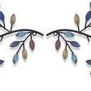 Hotop 2 Pieces Metal Tree Leaf Wall Decor Vine Olive Branch Leaf Wall Art Wrought Iron Scroll Sculptures Above the Bed, Living Room, Outdoor Decoration(Classic Style,Bright Color)
