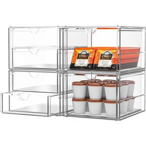 Makeup Organizer Storage with 6 Drawers, 2 Pcs Desktop Office Supplies, Desk Organizers, Clear Accessories, Dustproof Storage Drawer and for Make Up, Jewelry, Pen, Stationary