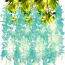 12 Pack Teal Wisteria Hanging Flowers Garland with Lights, 3.77 Feet Artificial Flower Vines, Fake Wisteria, Artificial Vines Hanging Garland for Backdrop Outdoor Patio Garden Decor
