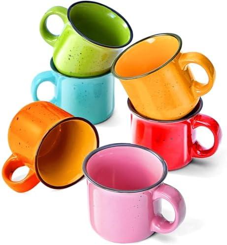 bestone Coffee Mugs Set of 5，16 oz Large Ceramic with Handles,Coffee,Salad,Noodles etc Cups for Cereal Latte,Vibrant Colors (Vibrant 6, 16-oz)