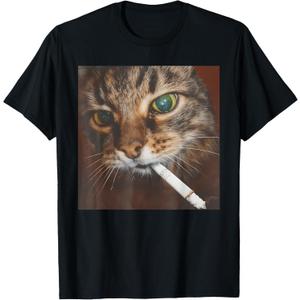 Funny Cat, Cigarette Kitty Gen Z Meme, Cat Lover T-Shirt, XL