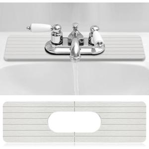 Funnymoom Stone Faucet Mat Sink Splash Guard, 24" Diatomite Quick Drying Stone Faucet Mat, Super Absorbent, Kitchen Sink Oval and Round Splash Tap Pad for Bathroom Counter & Kitchen(White)