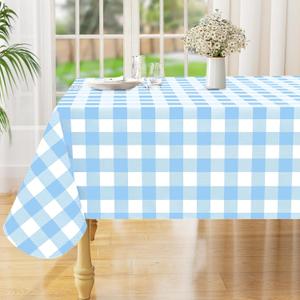 misaya Rectangle Waterproof Vinyl Table Cloth, Buffalo Flannel Backed Tablecloth, Wipeable Plastic Table Cover for Dinner, Kitchen, Outdoor (60" x 84", Baby Blue and White)
