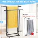 Standing Towel Racks for Bathroom, 2 Tier Bathroom Floor Free Standing Towel Rack, Tall Enough Pool Bath Drying and Dispaly Outdoor Stand for Storage, Black Freestanding Blanket Holder, ALHAKIN