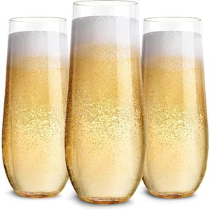 Stock Your Home Plastic Champagne Flutes Disposable, Unbreakable Stemless Mimosa Glasses Bulk for Brunch, Clear Cocktail Cups for Parties, Wine, Wedding Toast, Bridal Shower, 9 Ounce (12 Pack)